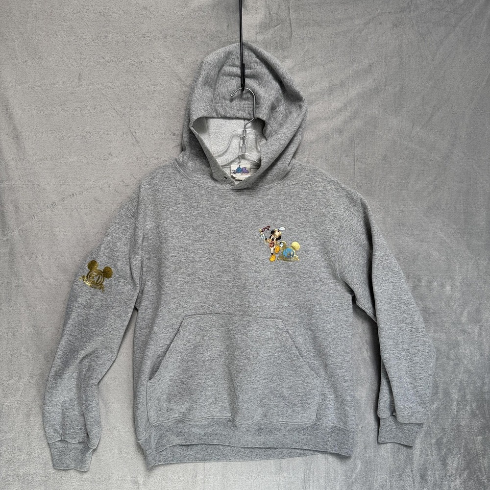 Vintage Disneyland Resort Hoodie Mens Small Gray 50th Anniversary Mickey Graphic